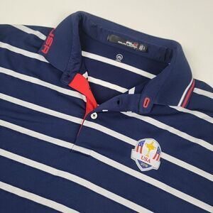 Ralph Lauren RLX USA Sz Large Blue Red Striped Performance Golf Polo Shirt Mens